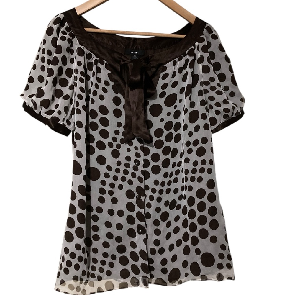 Alfani 100% Silk Button Down Blouse With Bow NEW